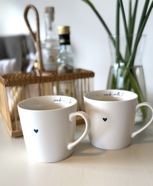 Blue and White Heart Mug